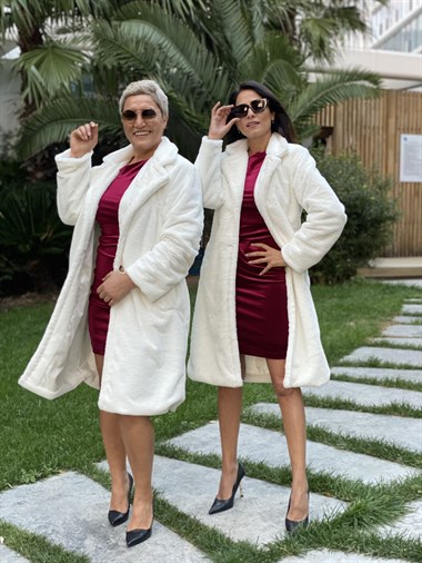 Beyaz İthal Tavşan Kadın Kaban