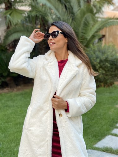 Beyaz İthal Tavşan Kadın Kaban