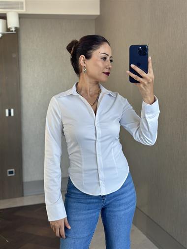 Beyaz Karol Klasik Slim Fit Kadın Gömlek
