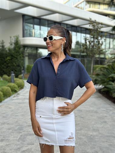 Beyaz Karol Lazer Yırtıklı Kadın Kot Etek