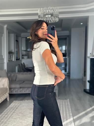 Beyaz Kısa Kol Yarım Balıkçı Fitilli Kaşkorse Kadın Body