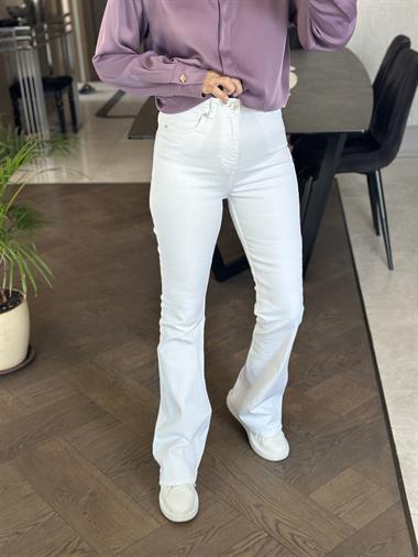 Beyaz Lacarino İspanyol Paça Kadın Jean Pantolon
