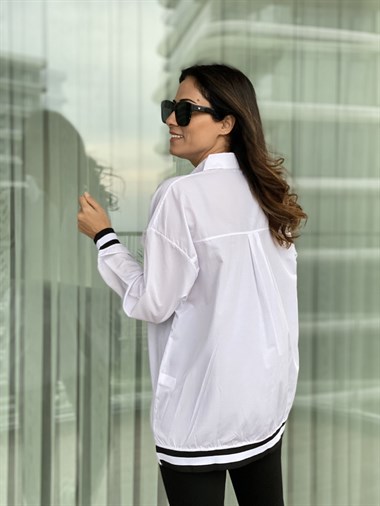 Beyaz Lastik Detaylı Oversize Gömlek