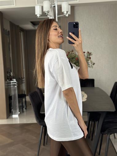 Beyaz Mılan Yazı Baskılı Kadın T-Shirt