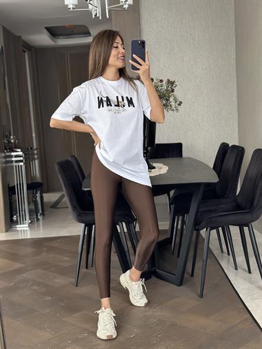 Beyaz Mılan Yazı Baskılı Kadın T-Shirt