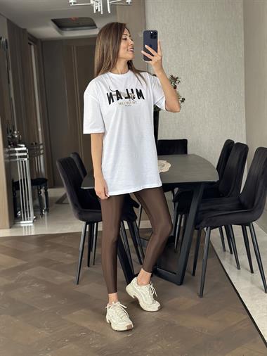 Beyaz Mılan Yazı Baskılı Kadın T-Shirt