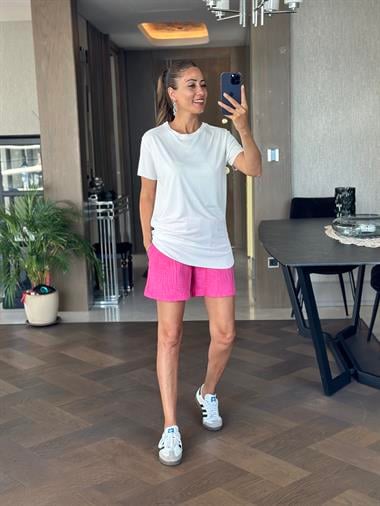 Beyaz Bisiklet Yaka  Modal Kadın T-Shirt