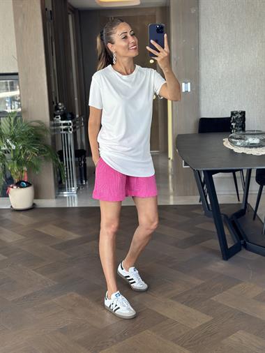 Beyaz Bisiklet Yaka  Modal Kadın T-Shirt