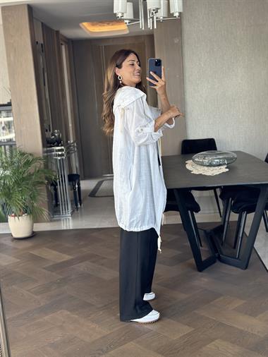 Beyaz Özel Üretim Bağcıklı Kadın Kimono