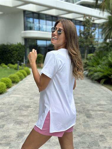 Beyaz Özel Üretim V Yaka Basic Kadın T-Shirt