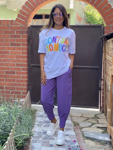 Beyaz Dont Say Renkli Yazı Baskılı Kadın T-Shirt