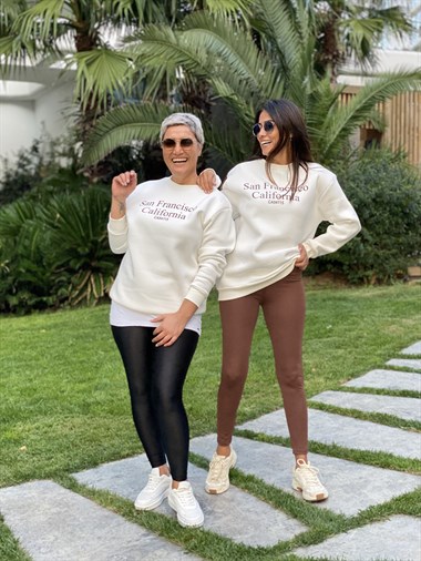 Beyaz San Bisiklet Yaka Kadın Sweatshirt