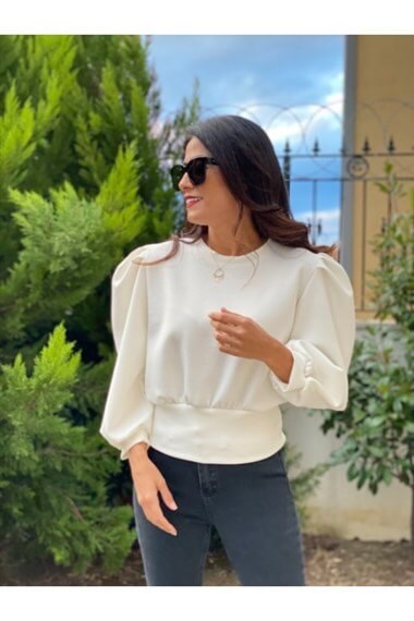 Beyaz Scuba Prenses Kol Sweatshirt