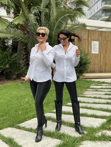 Beyaz Sırt Çapraz Boyfriend Kadın Gömlek