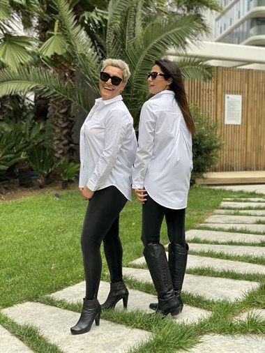 Beyaz Sırt Çapraz Boyfriend Kadın Gömlek