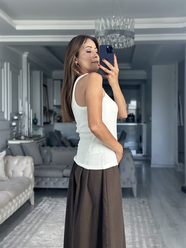 Beyaz Tek Omuz Fitilli Kaşkorse Kadın Body