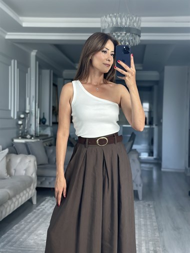 Beyaz Tek Omuz Fitilli Kaşkorse Kadın Body