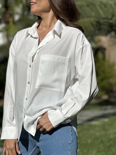 Beyaz Tensel Kadın Gömlek