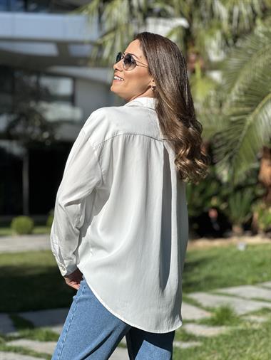 Beyaz Tensel Kadın Gömlek