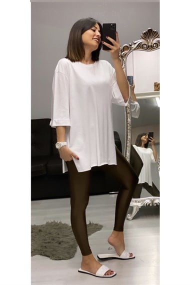 Beyaz Truvakar Kol T-Shirt