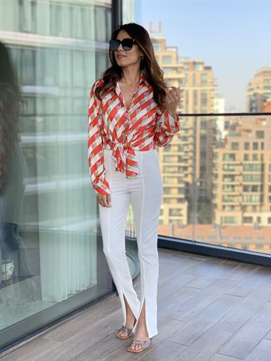 Beyaz Ultra Yüksek Bel Kumaş Pantolon