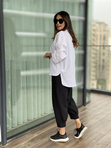 Beyaz Yarasa Kol Krinkıl Gömlek