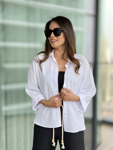 Beyaz Yarasa Kol Krinkıl Gömlek