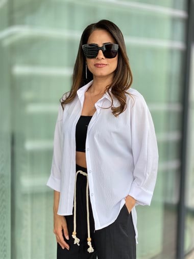 Beyaz Yarasa Kol Krinkıl Gömlek