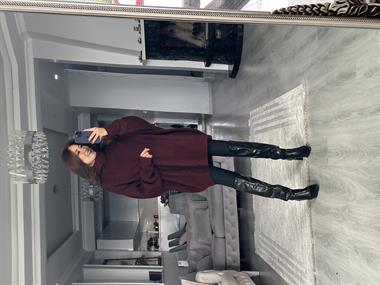 Bordo Balıkçı Yaka Geniş Kadın Triko Kazak