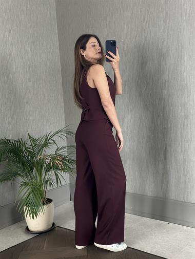 Bordo Bezayağı Yelek Pantolon Kadın Takım