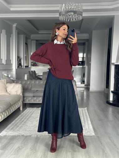 Bordo Bisiklet Yaka Yünlü Basic Kadın Triko Kazak