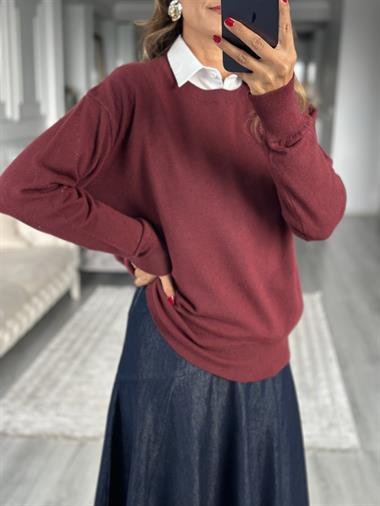 Bordo Bisiklet Yaka Yünlü Basic Kadın Triko Kazak