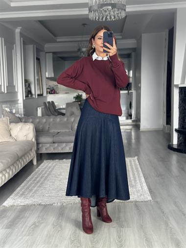 Bordo Bisiklet Yaka Yünlü Basic Kadın Triko Kazak