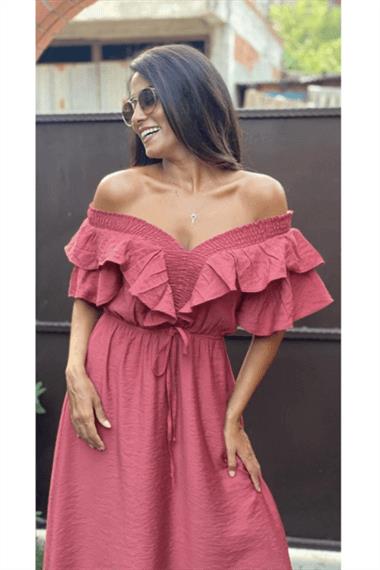 Bordo Carmen Yaka Elbise
