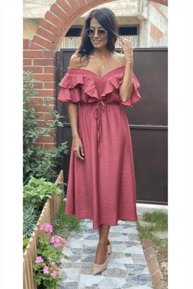 Bordo Carmen Yaka Elbise