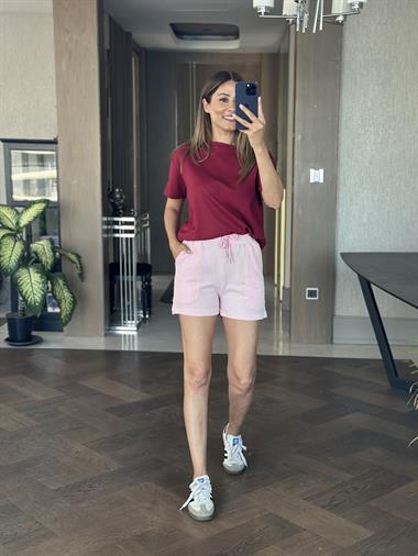Bordo Düz Basic Mass Model Kadın T-Shirt