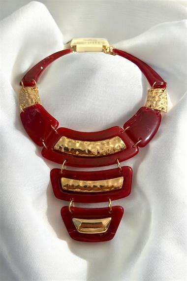 Bordo Ezme Plaka Detaylı Kadın Kolye