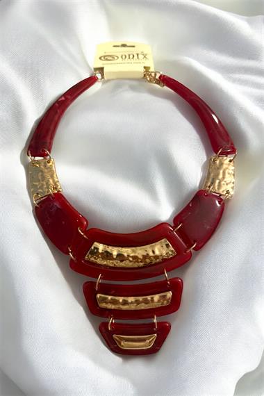 Bordo Ezme Plaka Detaylı Kadın Kolye