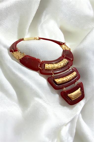 Bordo Ezme Plaka Detaylı Kadın Kolye