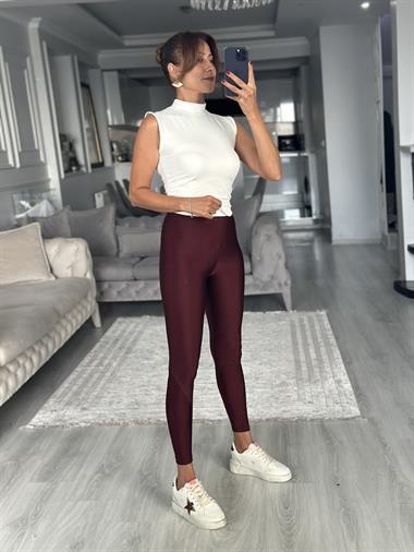 Bordo İnce Belli New Kadın Disko Tayt