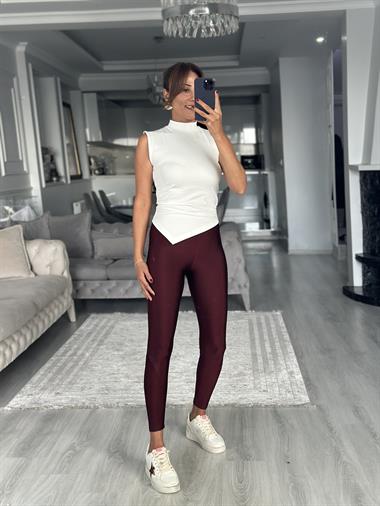 Bordo İnce Belli New Kadın Disko Tayt