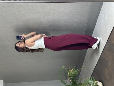 Bordo Karol Gold Düğmeli Arka Beli Lastikli Geniş Paça Kumaş Kadın Pantolon