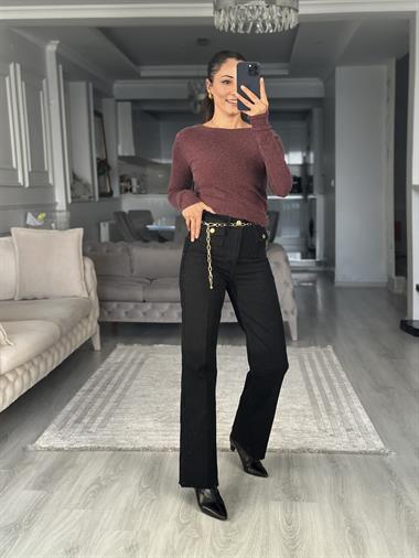 Bordo Kayık Yaka Kaşmirli Ultra Hafif Kadın Kazak