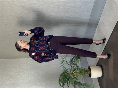 Bordo Kemerli Flatolu Kadın Kumaş Pantolon