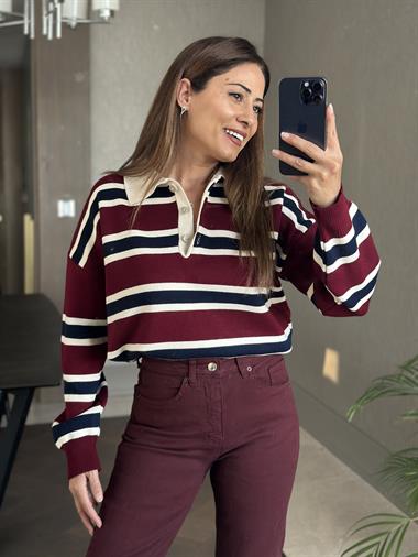 Bordo Marka Model Kesik Paça Boy Fit Kadın Jean Pantolon