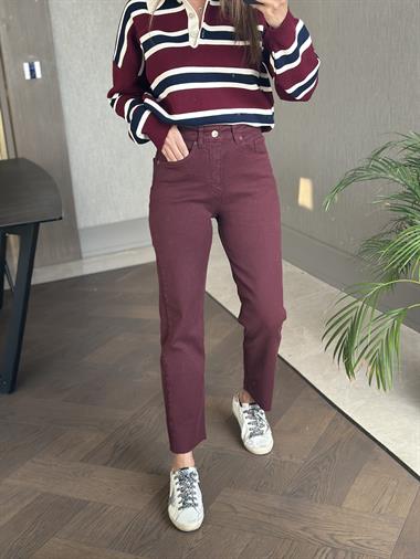 Bordo Marka Model Kesik Paça Boy Fit Kadın Jean Pantolon