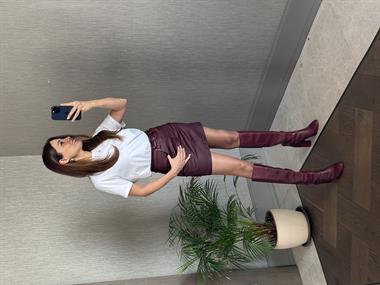 Bordo Marka Model Mumlu Kadın Mini Jean Etek