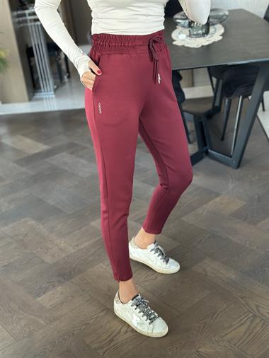 Bordo Oysh Paçaları Minik Yırtmaçlı Cepli Kadın Eşofman Altı