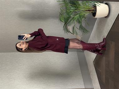 Bordo RL Model Bisiklet Yaka Önü Ayıcık Nakışlı Kadın Triko Kazak