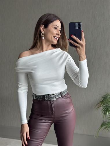 Bordo Samyeli Mum Kaplamalı Skinny Kadın Jean Pantolon